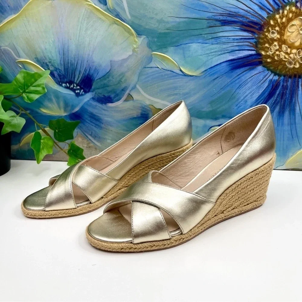 Jack Rogers Palmer Crisscross Wedge Espadrille In Gold Size 8